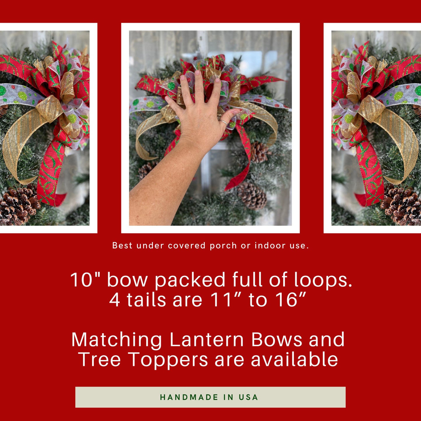 Funky Festive Red Green Gold and Silver Christmas Wreath Bow Christmas Wedding Bows Lots of Glitter