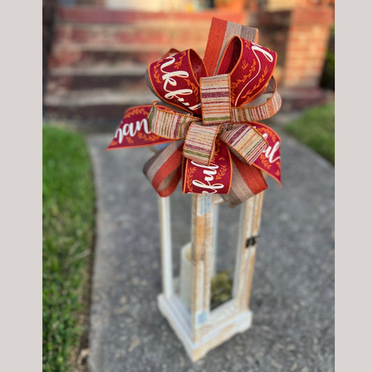 Fall Bow Fall Porch Decoration Thankful Glitter Lantern Bow or Wreath Bow Front Porch Decor