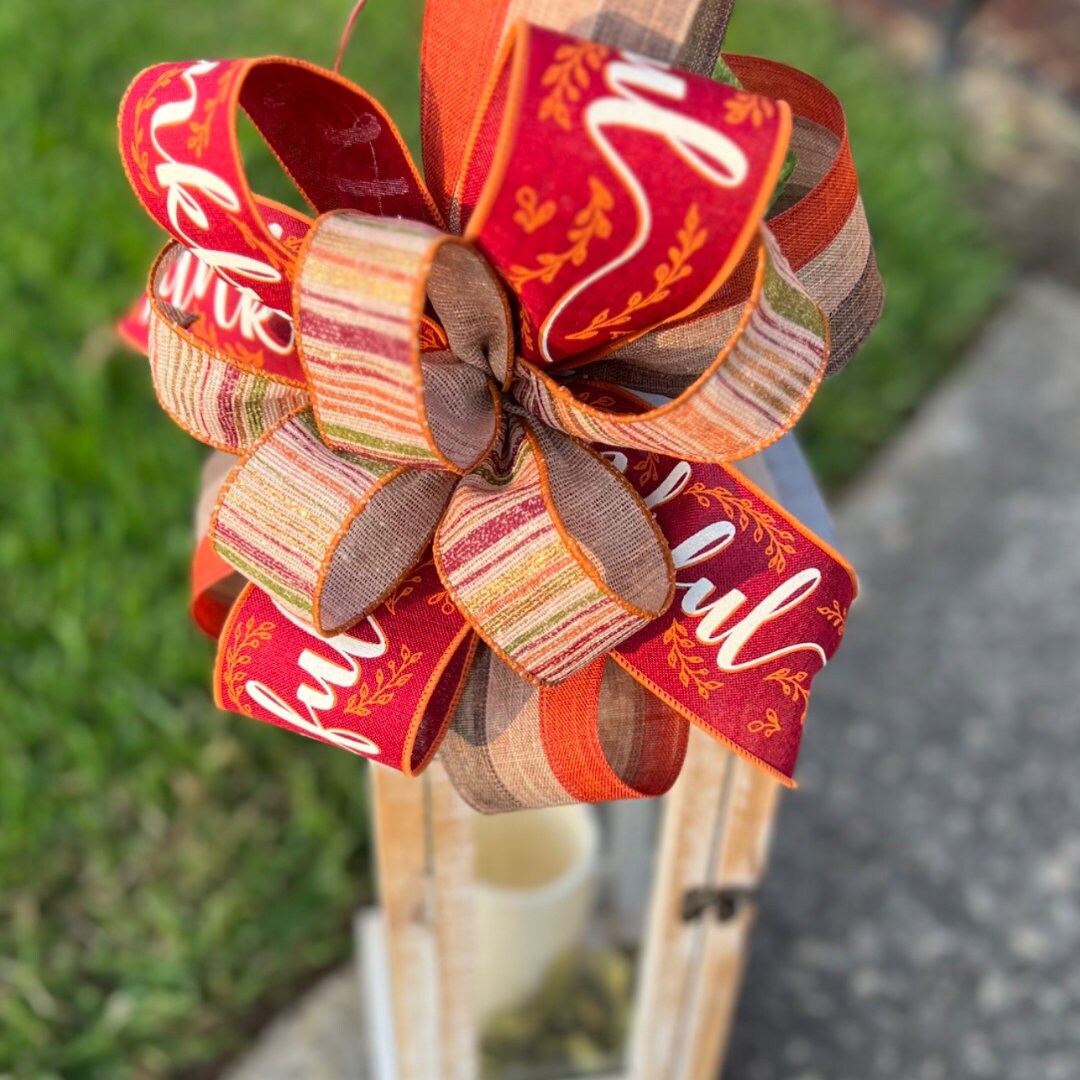 Fall Bow Fall Porch Decoration Thankful Glitter Lantern Bow or Wreath Bow Front Porch Decor