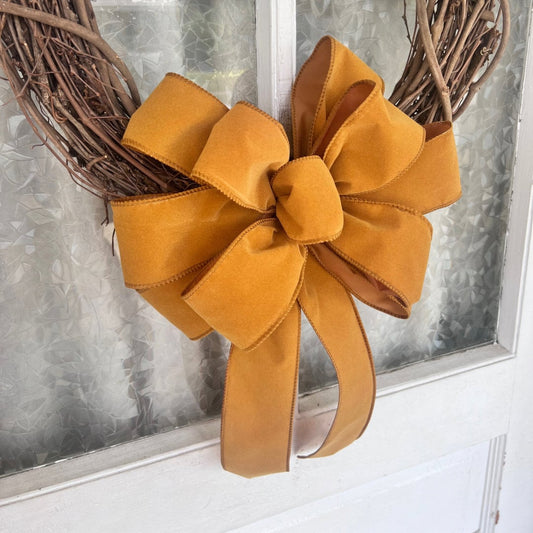 Fall bow Velvet Bow Gold Bow for Front Door  Decor Gold Velvet