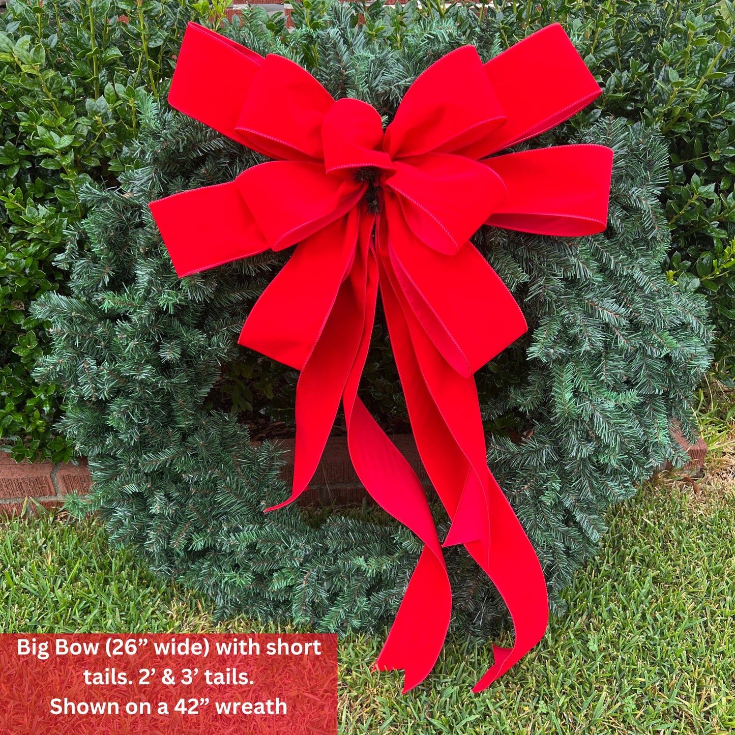 Large OUTDOOR Red Velvet Christmas Wreath Bow for 5’-6’ Wreath 4” wide ribbon Red Outside Christmas Bow