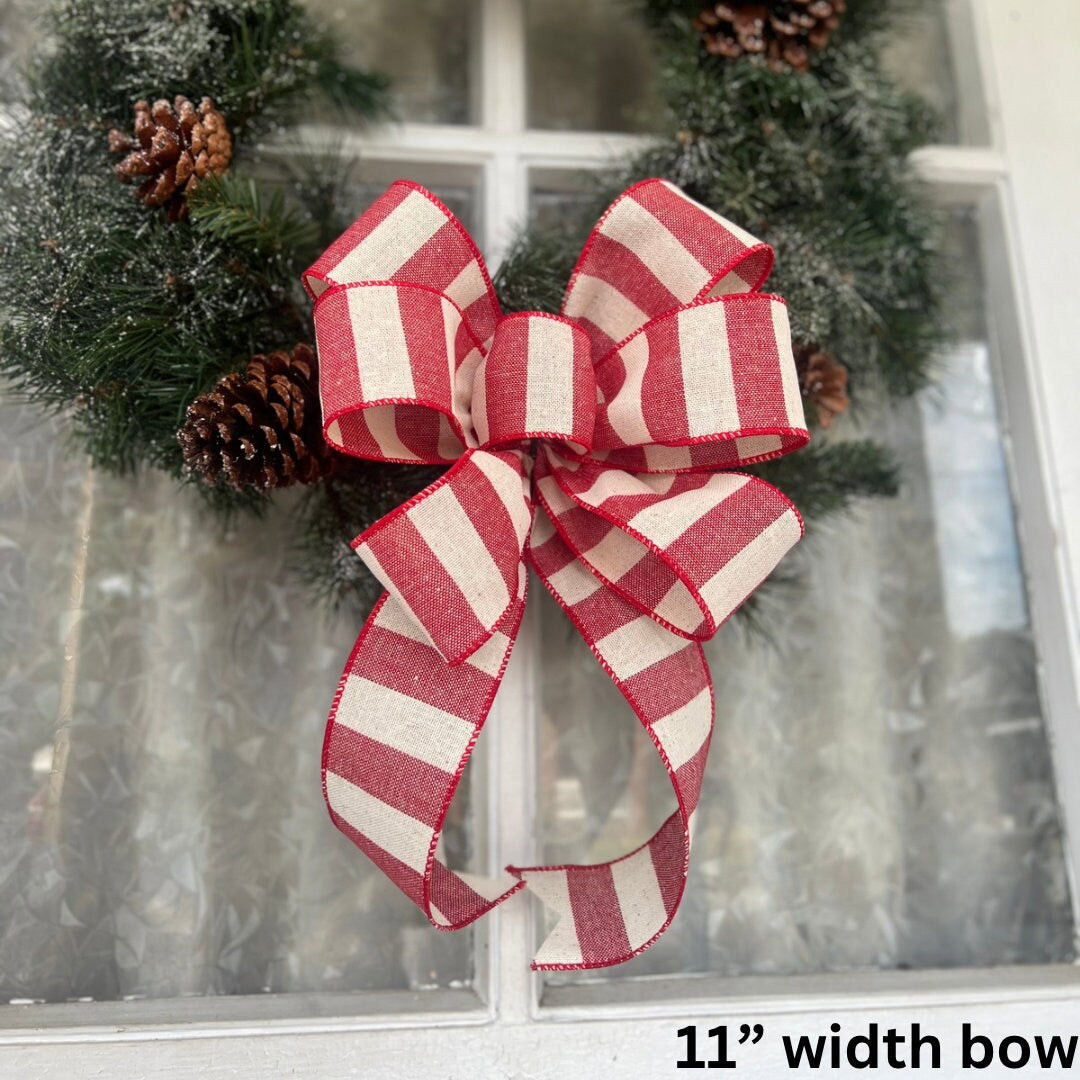 Christmas Bow Red and White Bow for Front Door or Lantern
