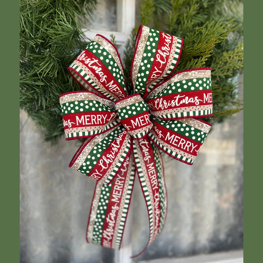 Christmas Bow Merry Christmas Farmhouse Bow for Front Door Tree Topper Christmas Lantern Bow