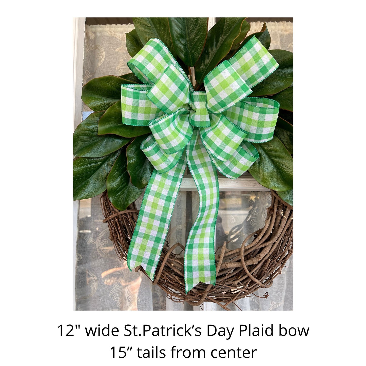 St Patrick’s Day Bow Green and White Plaid Bow for Front Door Decor
