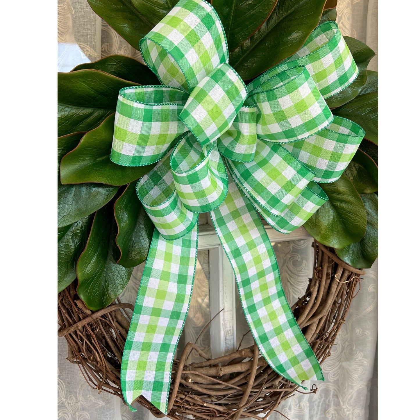 St Patrick’s Day Bow Green and White Plaid Bow for Front Door Decor