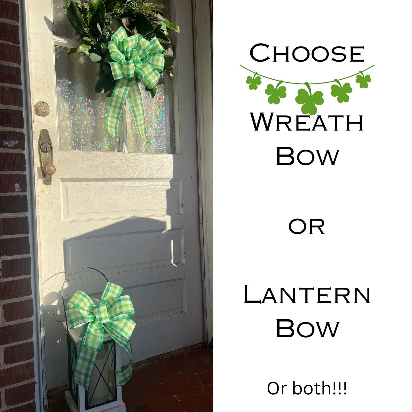 St Patrick’s Day Bow Green and White Plaid Bow for Front Door Decor