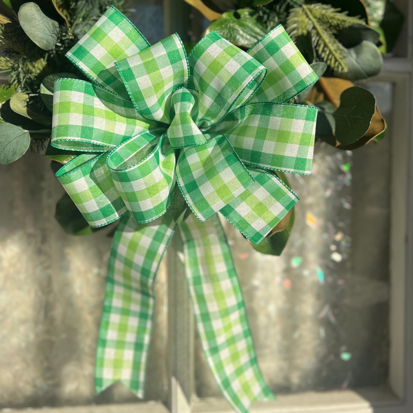 St Patrick’s Day Bow Green and White Plaid Bow for Front Door Decor