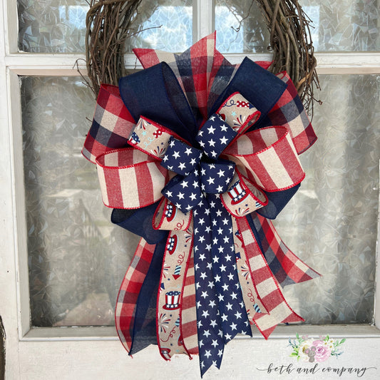 Patriotic Bow Memorial Day Home Decor Fourth of July Bow Eagle Scout Decor