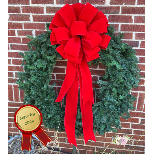 Large Christmas Bow 20 Inch or 26 Inch Red Velvet Outdoor Bow Red Christmas Wreath Bow Giant Door Bows 4 inch Wired Ribbon