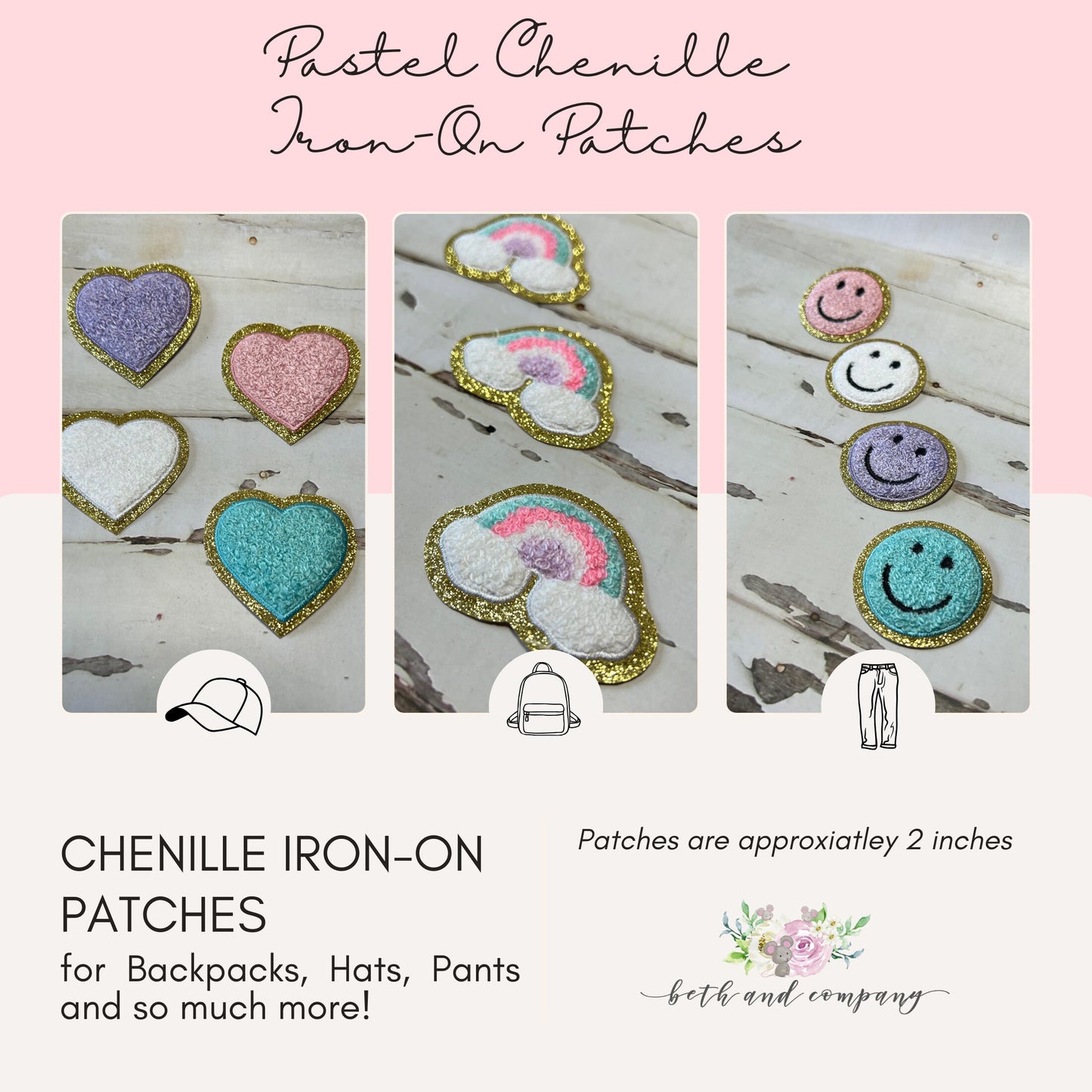 Chenille Iron On Patches for Hats Backpacks Jeans Jackets