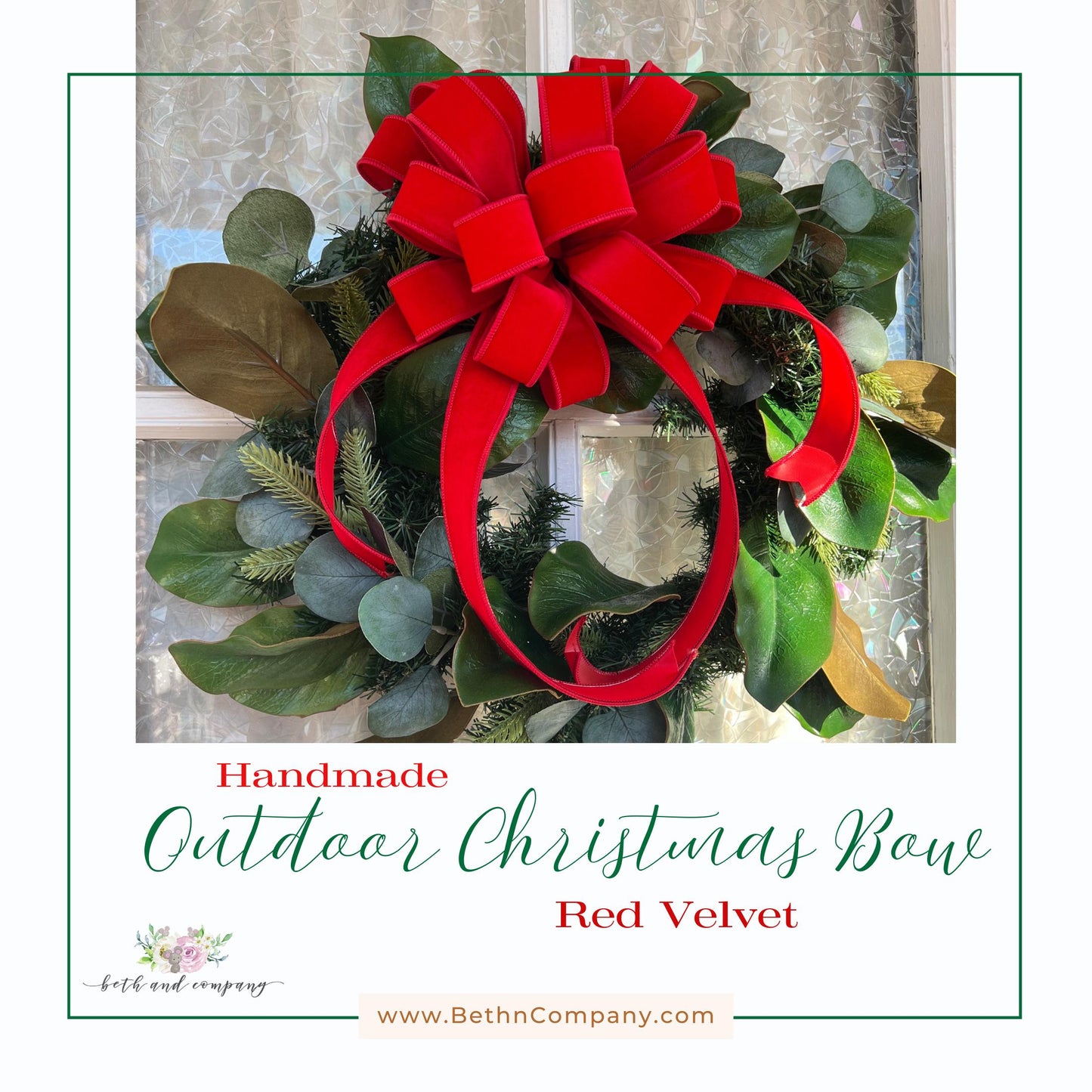 OUTDOOR 10 Inch Red Velvet Christmas wreath bow Narrow Velvet bow with plastic liner Excellant Quality Red Christmas Bow