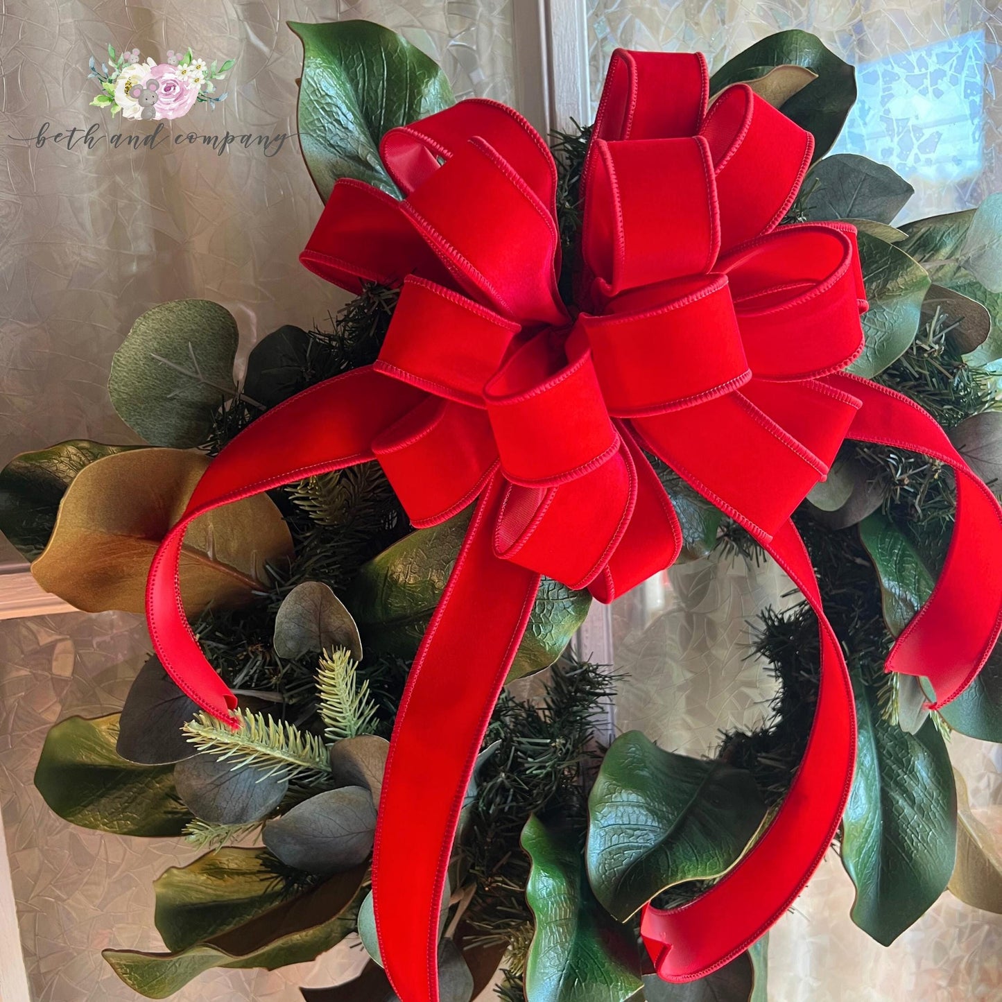 OUTDOOR 10 Inch Red Velvet Christmas wreath bow Narrow Velvet bow with plastic liner Excellant Quality Red Christmas Bow