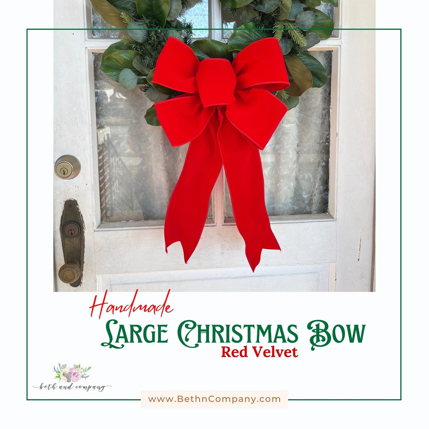 Large Christmas Bow 5 Loop Red Velvet Bow with Long Tails for Wreaths Trees Lamppost Mailbox INDOOR OUTDOOR