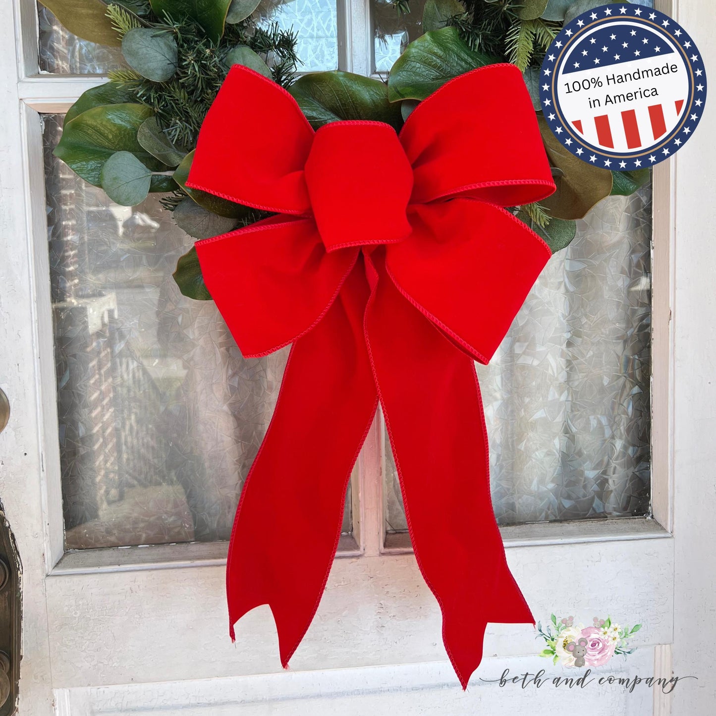 Large Christmas Bow 5 Loop Red Velvet Bow with Long Tails for Wreaths Trees Lamppost Mailbox INDOOR OUTDOOR