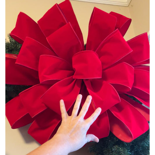 Big Outdoor Red Christmas Bow 30 Inch Red Velvet Heavy Duty Gauged Wired Bow for 5ft - 6ft Wreath 4in Width Poly Lined Ribbon Weatherproof