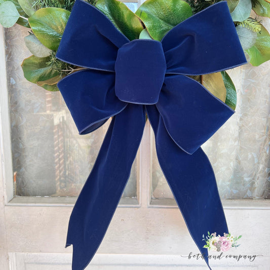 Christmas Bow 15inch Loop Navy Velvet Bow with Long Tails for Wreaths Trees Lamppost Mailbox 4in Width Ribbon Navy Christmas Decor
