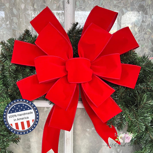 Large Christmas Bow 15 Inch Red Velvet Outdoor Bow for 36 to 60 Inch Red Christmas Wreath Bow Giant Wreath Bows