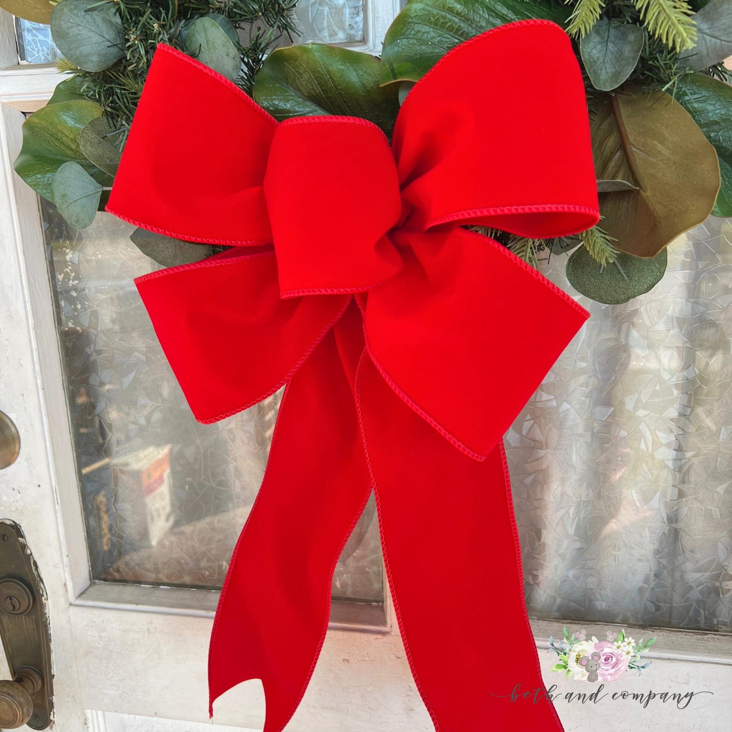 Large Christmas Bow 5 Loop Red Velvet Bow with Long Tails for Wreaths Trees Lamppost Mailbox INDOOR OUTDOOR