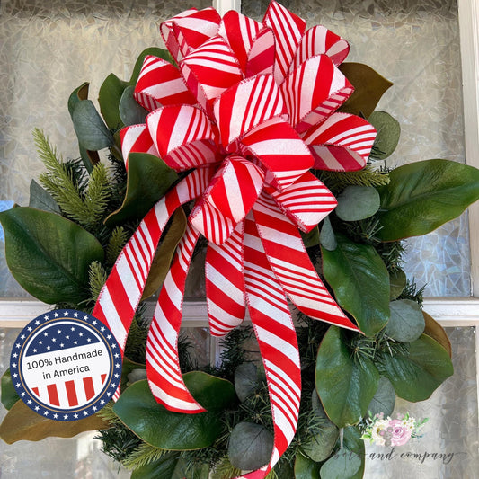 Christmas Bow Candy Cane Stripe Christmas Wreath Bow Christmas wreath bow for front door Christmas Wreath Lantern Bow