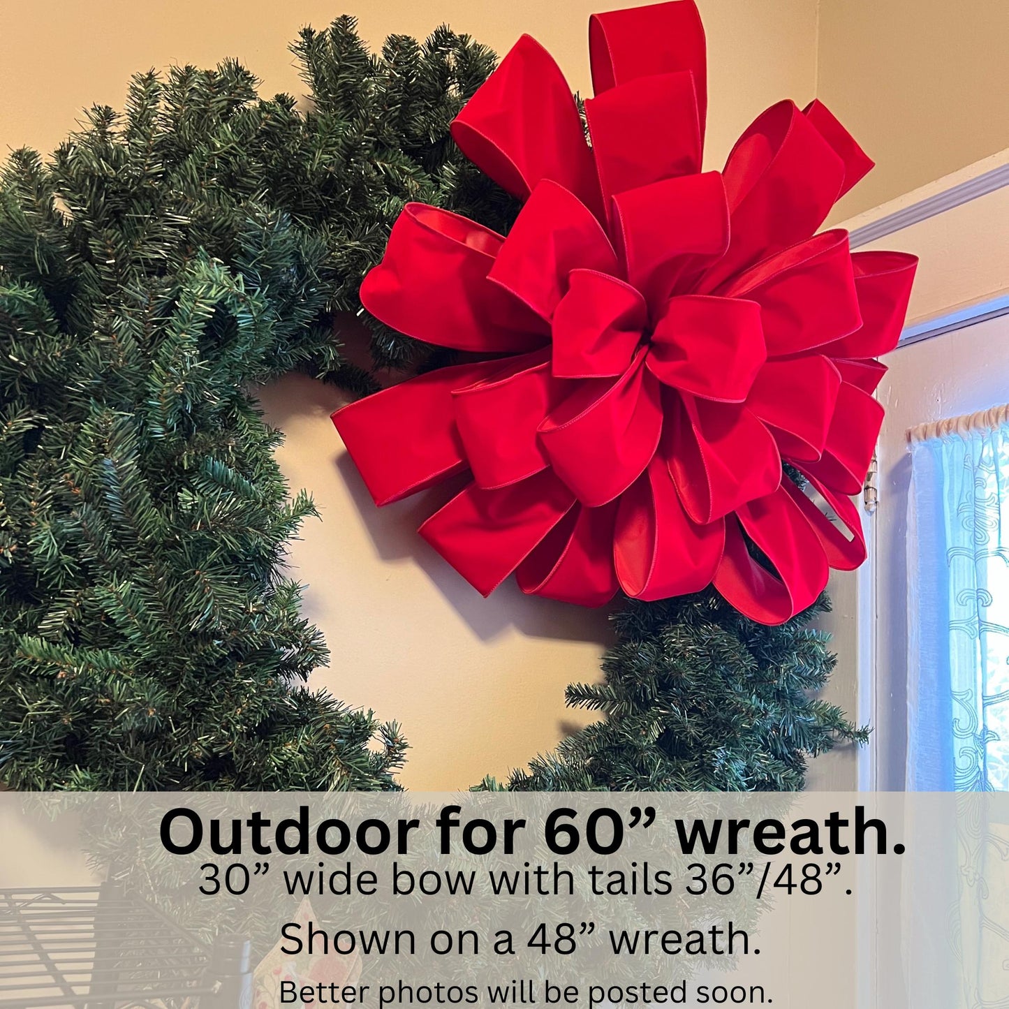 Big Outdoor Red Christmas Bow 30 Inch Red Velvet Heavy Duty Gauged Wired Bow for 5ft - 6ft Wreath 4in Width Poly Lined Ribbon Weatherproof