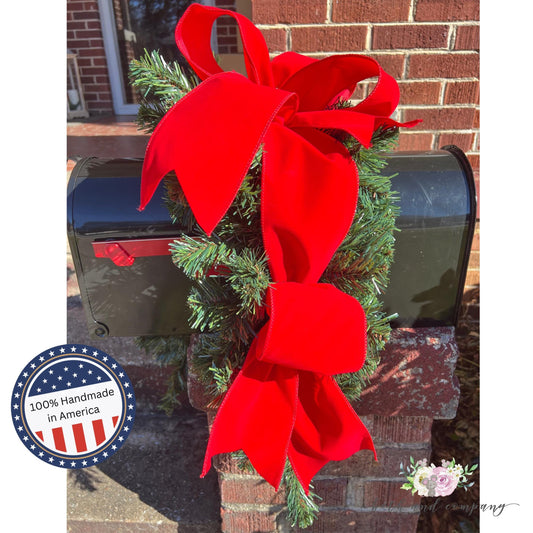Mailbox Christmas Bow 4 Inch Wide OUTDOOR Velvet
