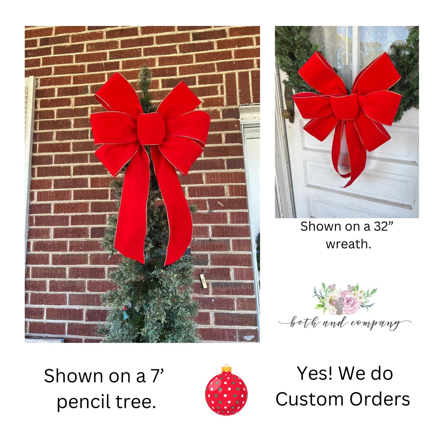 Oversized Tree Topper Bow - Red Velvet Bow Perfect for Slim Trees Outside Christmas Bows