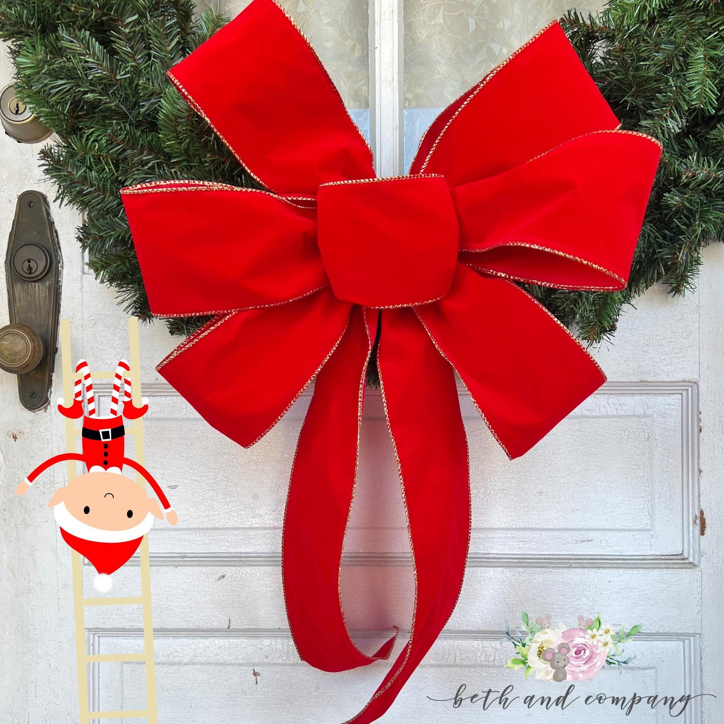 Oversized Tree Topper Bow - Red Velvet Bow Perfect for Slim Trees Outside Christmas Bows