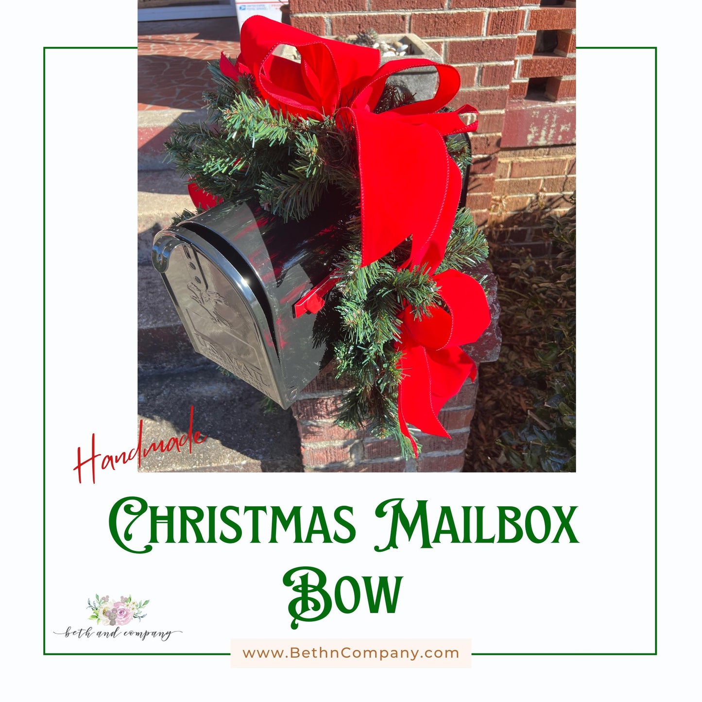 Mailbox Christmas Bow 4 Inch Wide OUTDOOR Velvet