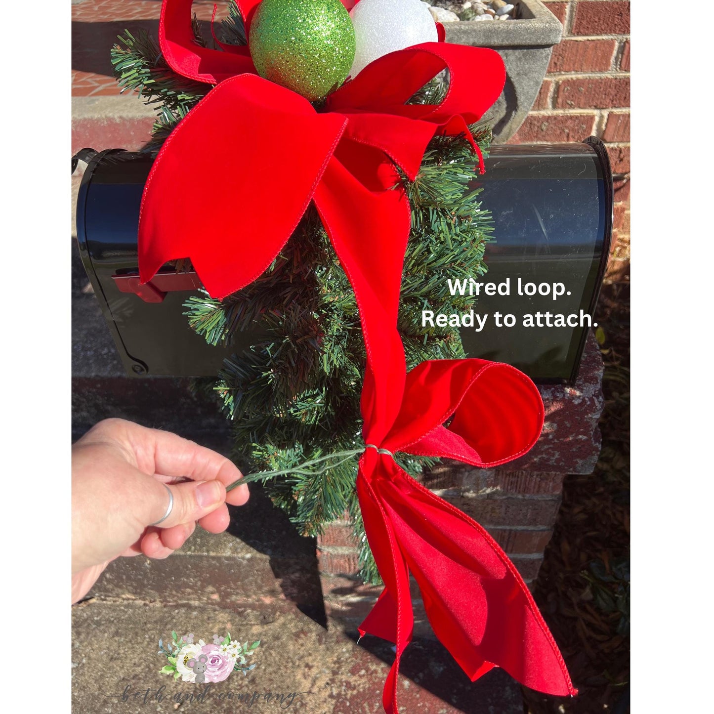 Mailbox Christmas Bow 4 Inch Wide OUTDOOR Velvet