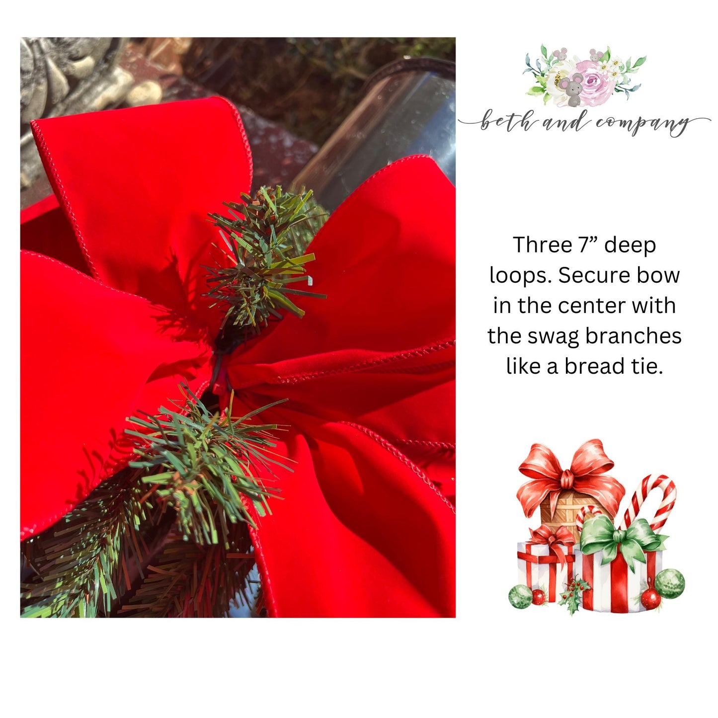 Mailbox Christmas Bow 4 Inch Wide OUTDOOR Velvet