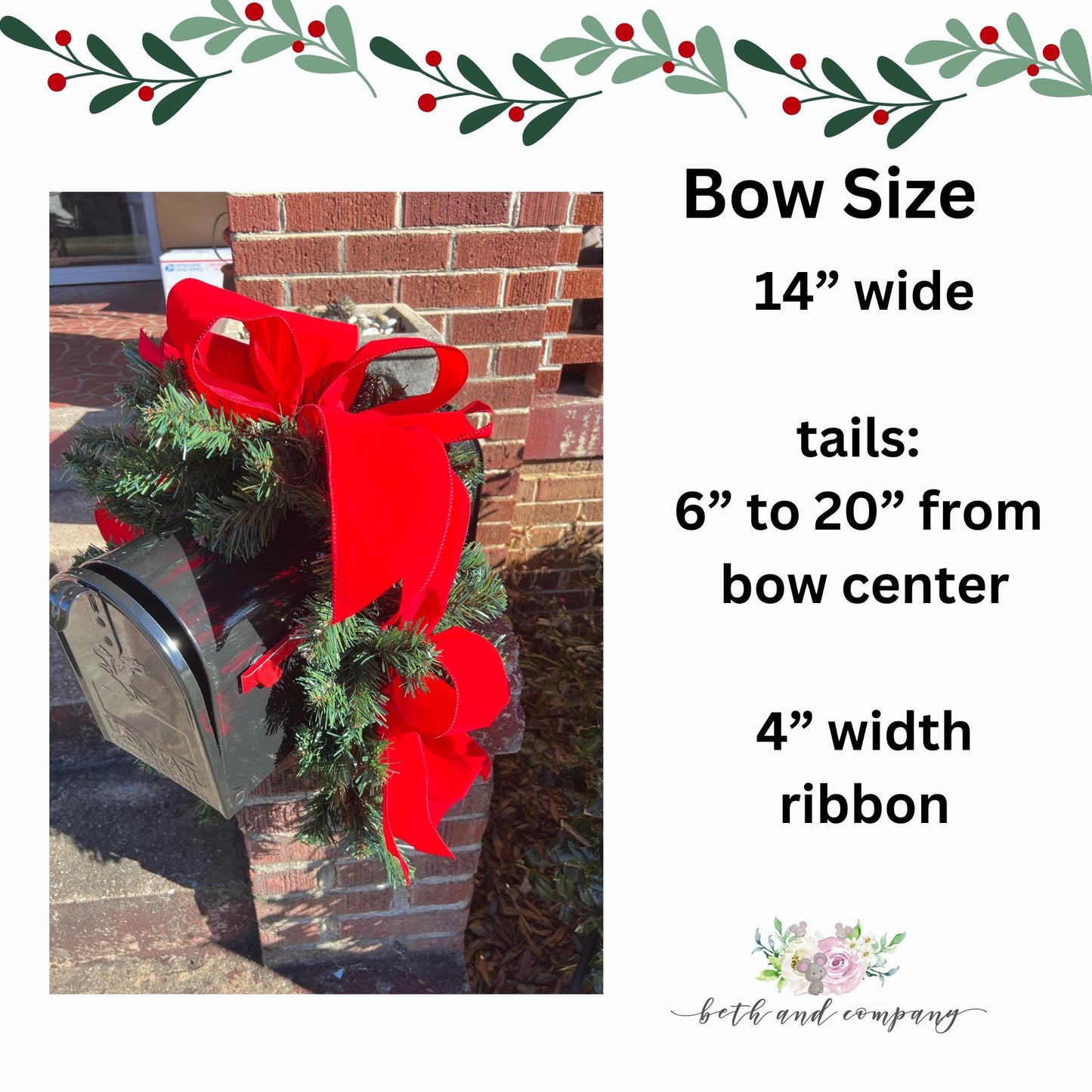 Mailbox Christmas Bow 4 Inch Wide OUTDOOR Velvet