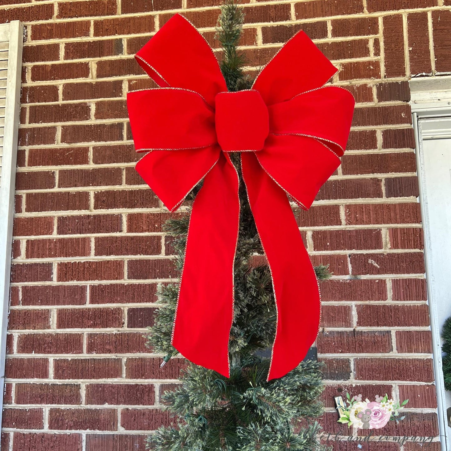 Oversized Tree Topper Bow - Red Velvet Bow Perfect for Slim Trees Outside Christmas Bows
