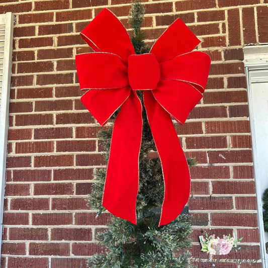 Oversized Tree Topper Bow - Red Velvet Bow Perfect for Slim Trees Outside Christmas Bows