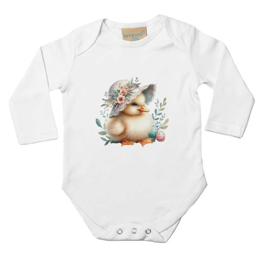 Baby Long Sleeve Easter Onesie White Easter Suit Duckling Design Easter Bodysuit for Infants