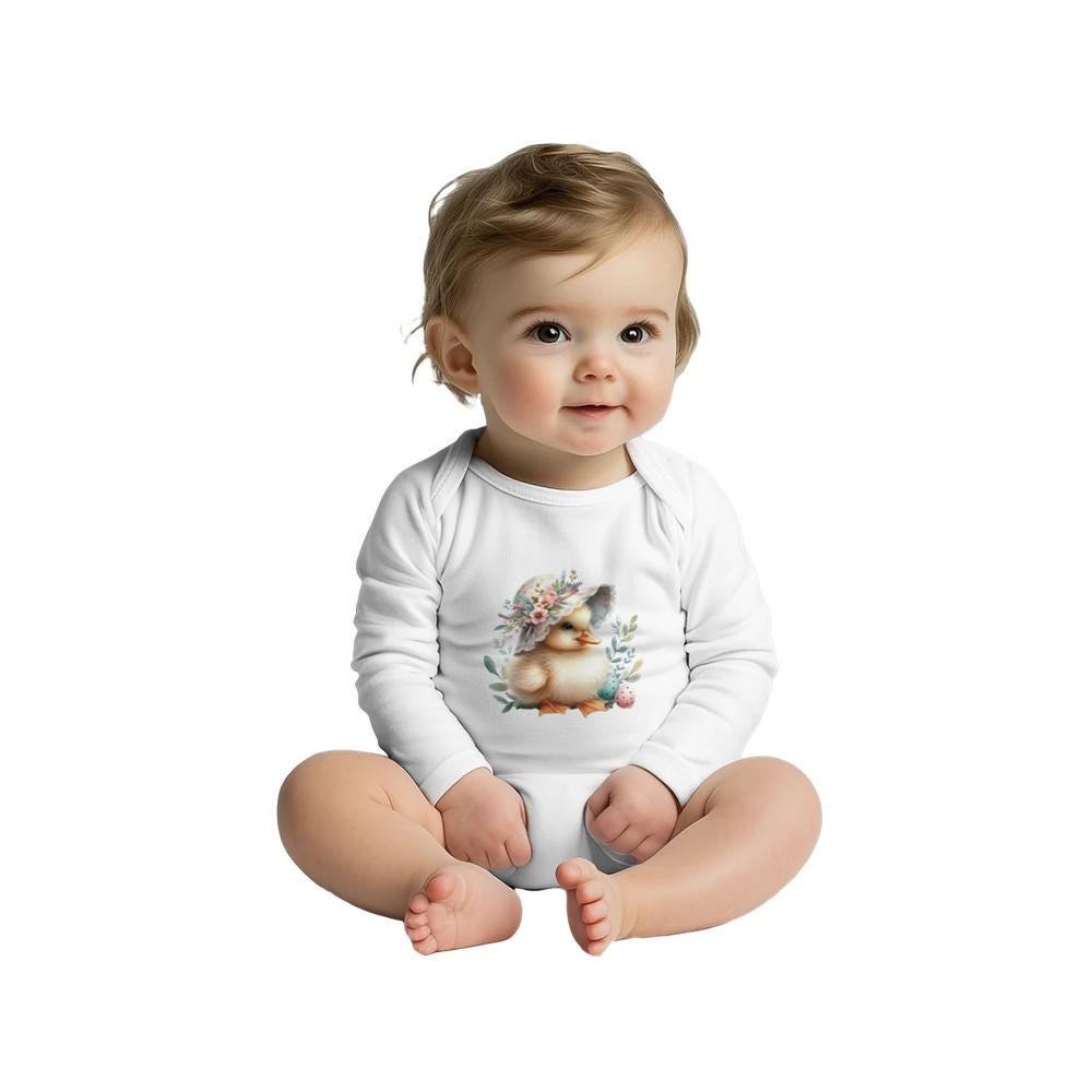 Baby Long Sleeve Easter Onesie White Easter Suit Duckling Design Easter Bodysuit for Infants