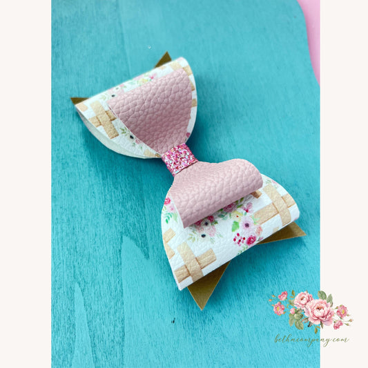 Easter Hair Bow Three Wooden Crosses Design 4” Hair Bows for Girls Bow Clip Hair Accessories Faux Leather Hairbows Easter hair accessory