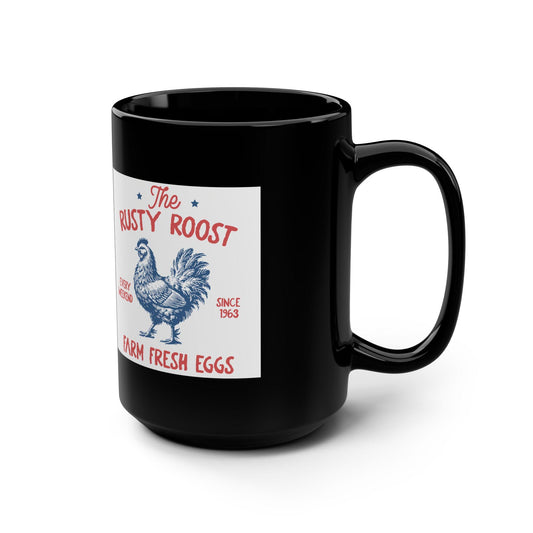 Farm Fresh Eggs Black Mug, Rustic Chicken Coffee Cup, Vintage Kitchen Gift, Farmhouse Decor, Gifts for Animal Lovers, Country Style