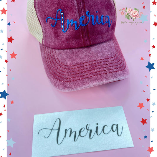 4th of July Embroidery Stick & Stitch Embroidery Pattern America Hand Lettering Font Hand Embroidered Template Peel and Stitch Pattern
