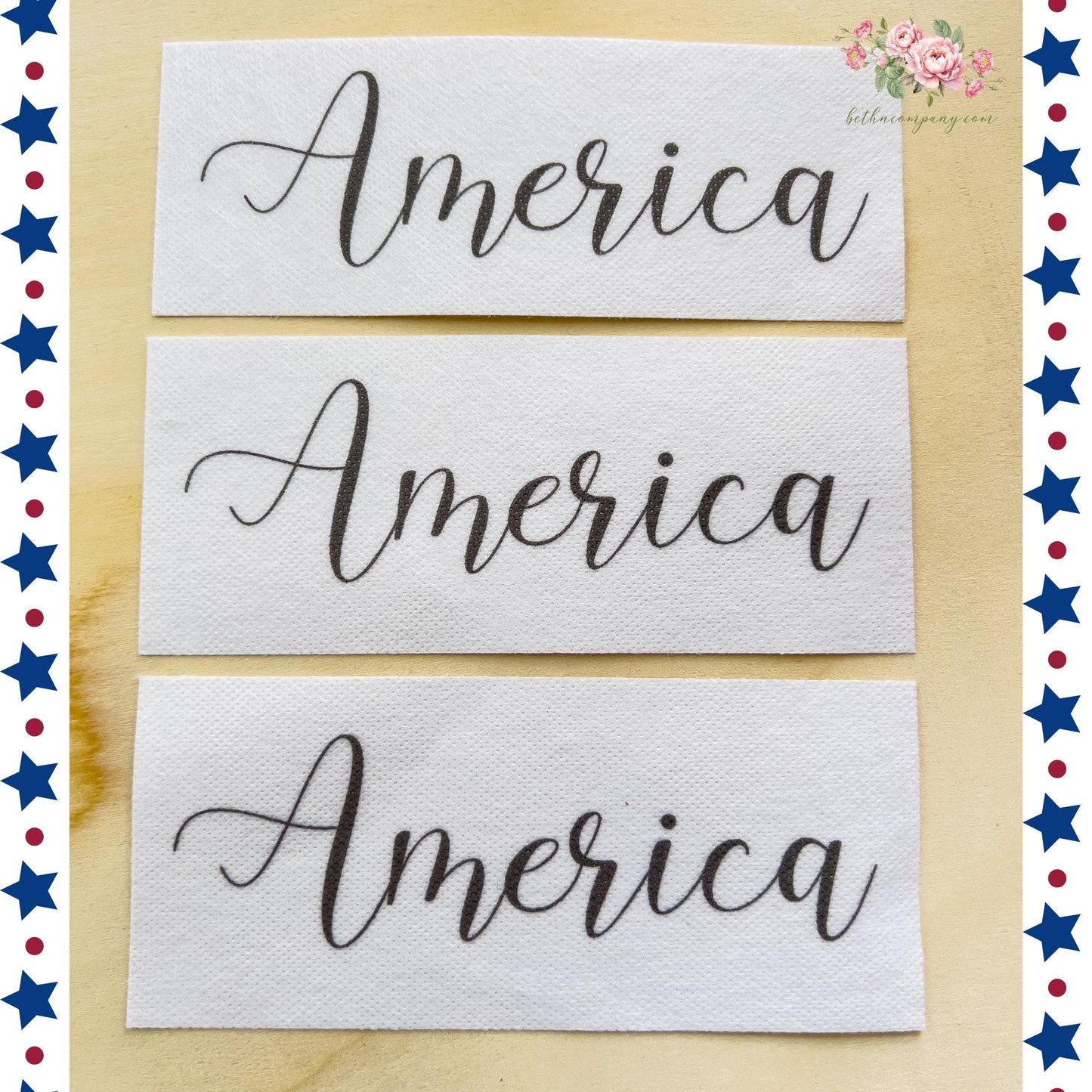 4th of July Embroidery Stick & Stitch Embroidery Pattern America Hand Lettering Font Hand Embroidered Template Peel and Stitch Pattern