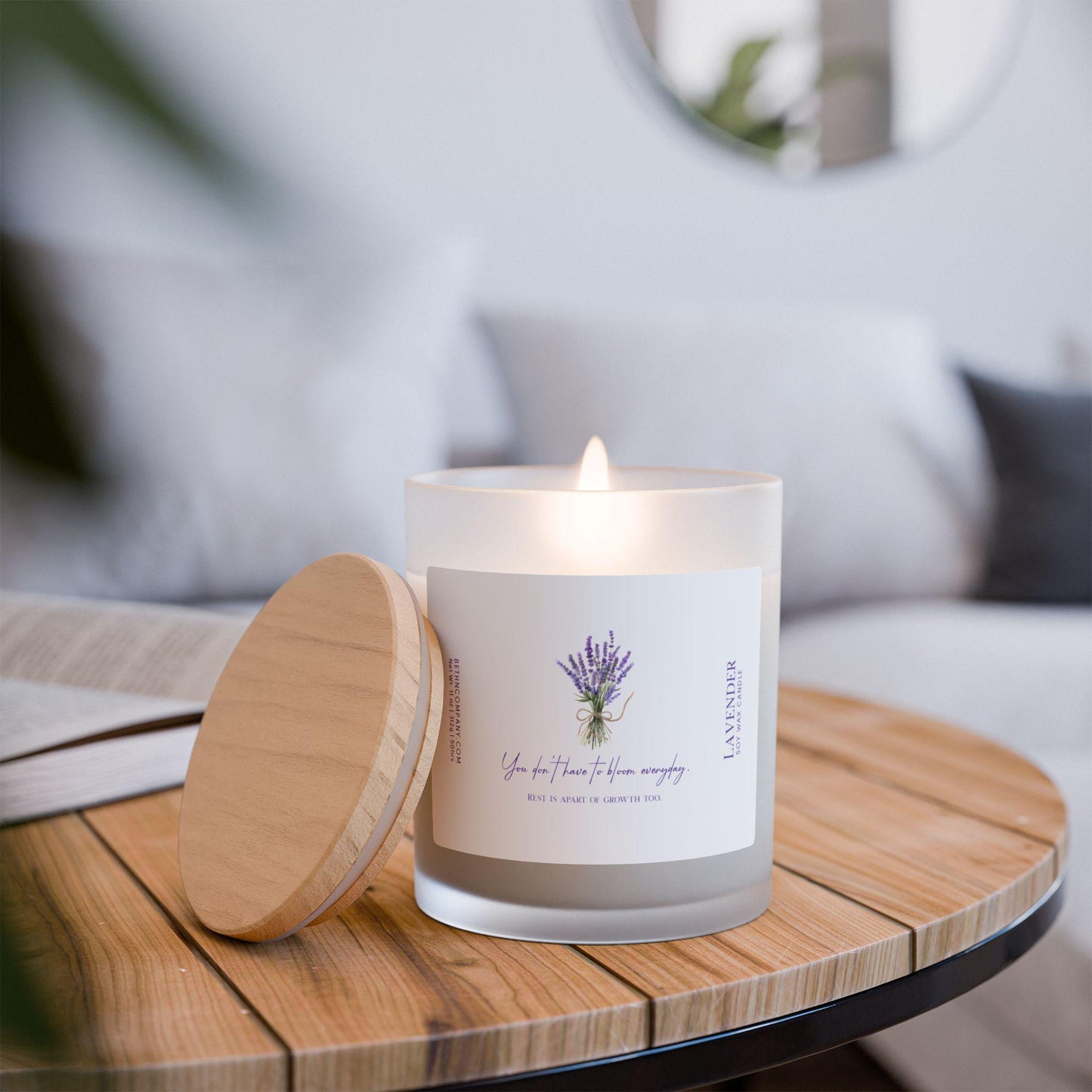 Lavender Soy Wax Candle, Relaxing Aromatherapy  Natural Essential Oils Calming Decor Inspirational Quote
