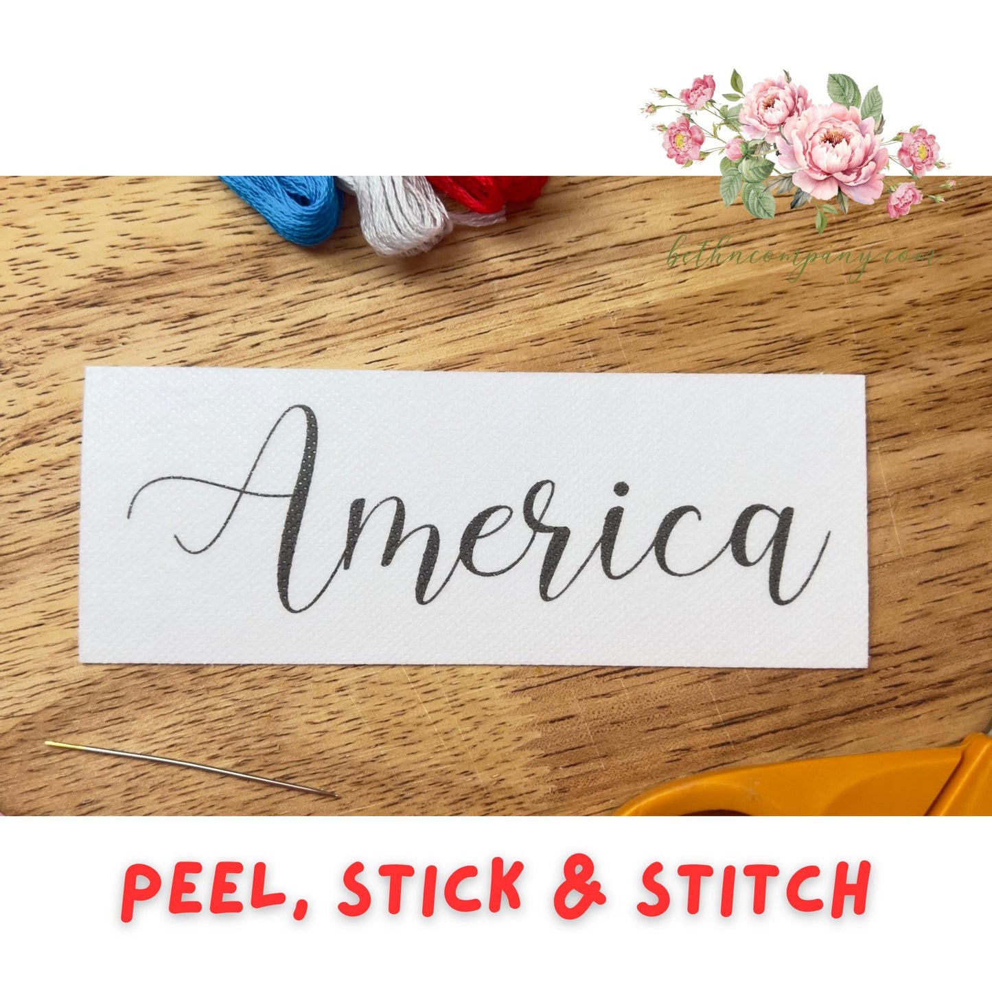 4th of July Embroidery Stick & Stitch Embroidery Pattern America Hand Lettering Font Hand Embroidered Template Peel and Stitch Pattern