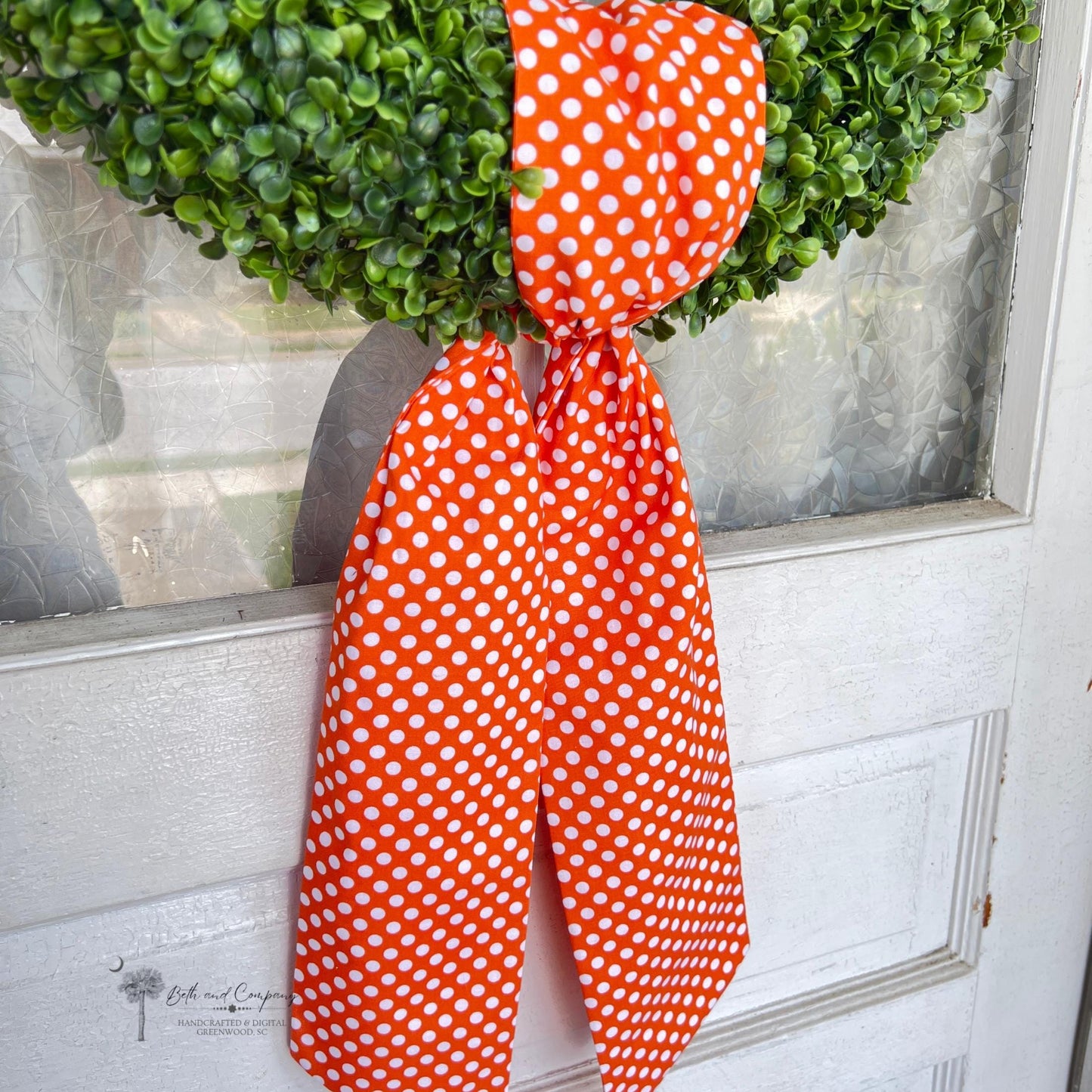 Orange Fall Wreath Sash Orange & White Polka Dot Wreath Decor Front Door Decor Wreath Sash Handmade Fabric Sash Team Decoration