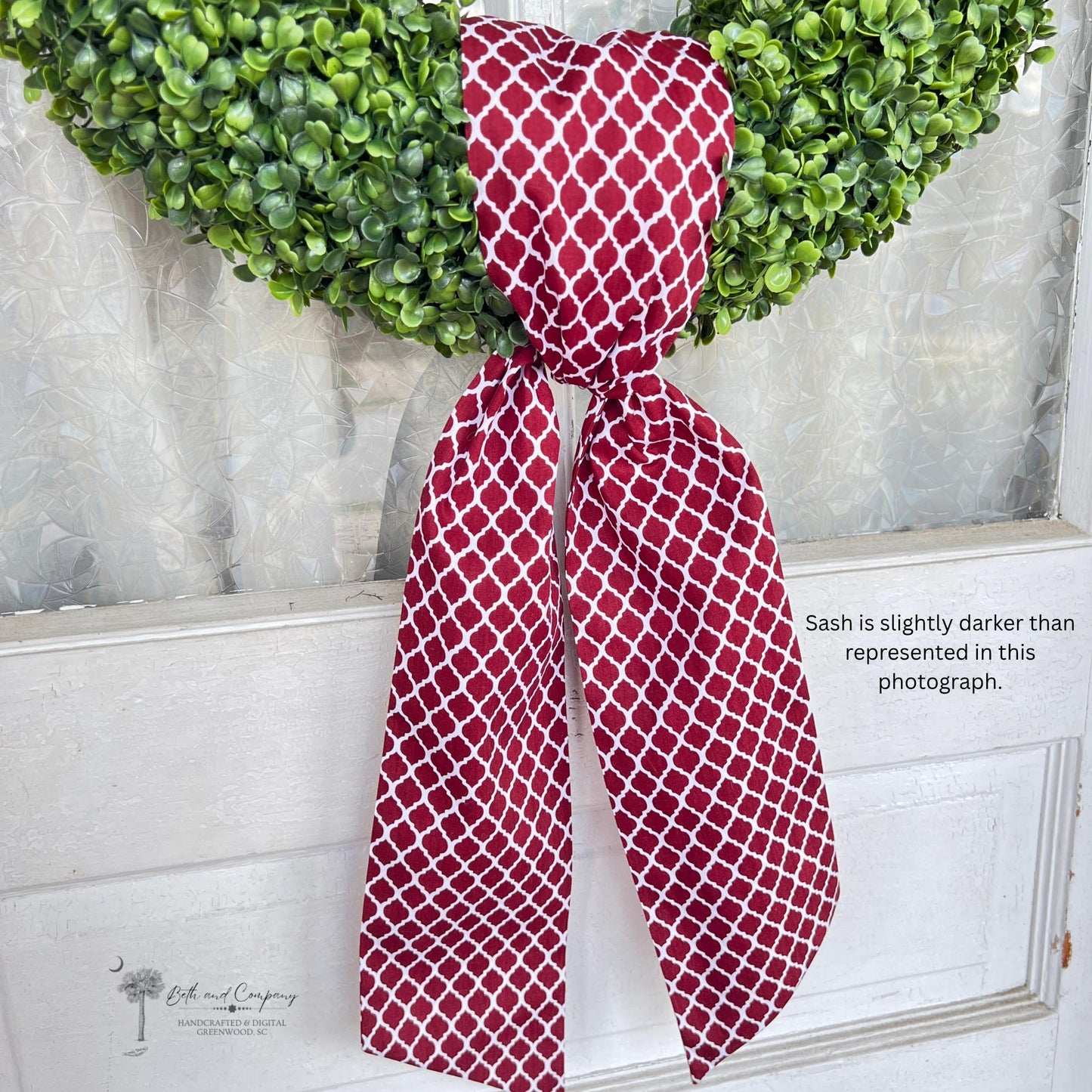Maroon Wreath Sash Maroon & White Quatrefoil Wreath Front Door Decor Wreath Sash Handmade Fabric Sash Team Decoration Grand Millennial Style
