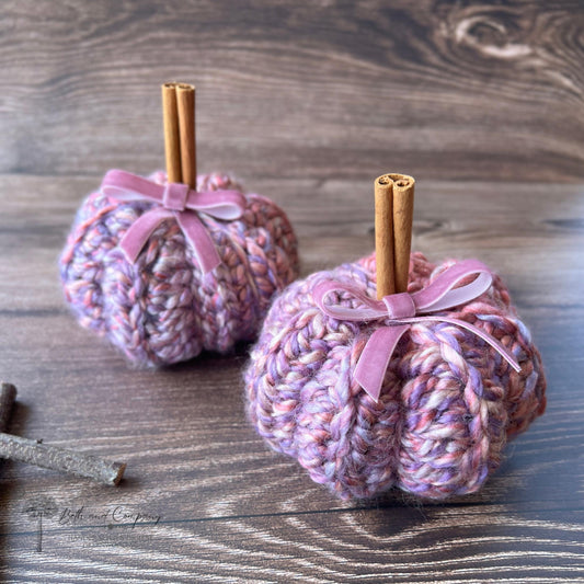 Handmade Small Lavender Pink Crochet Pumpkin – Fall Decor, Neutral Farmhouse Style, Tiered Tray Accent, Autumn Table Centerpiece
