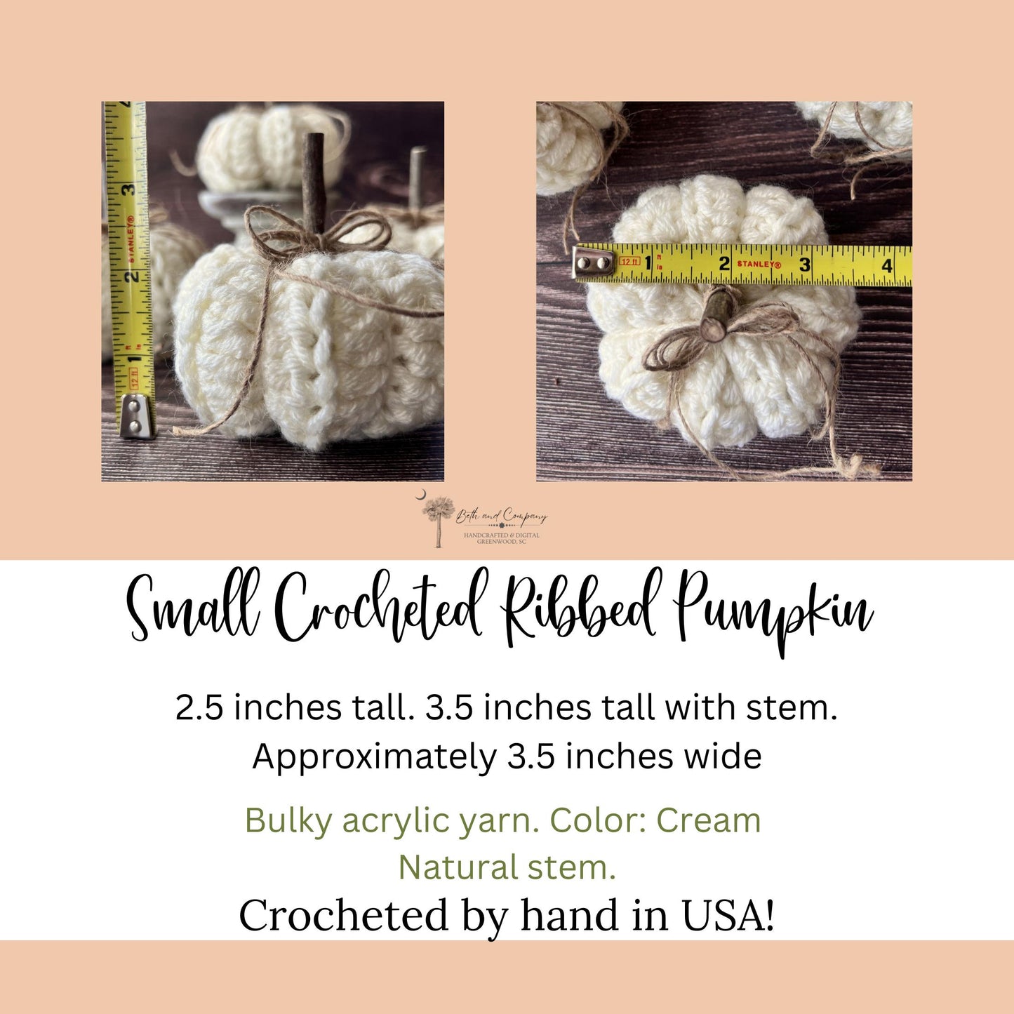 Handmade Small Cream Crochet Pumpkin – Fall Decor, Neutral Farmhouse Style, Tiered Tray Accent, Autumn Table Centerpiece