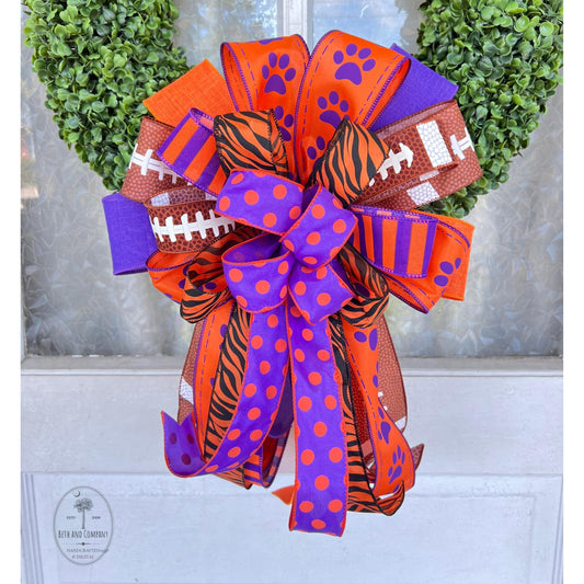Football Wreath Bow Clemson Tigers Inspired Wreath Bow Home Decor Game Day Bow Football Team Decorations Matching Lantern Bow