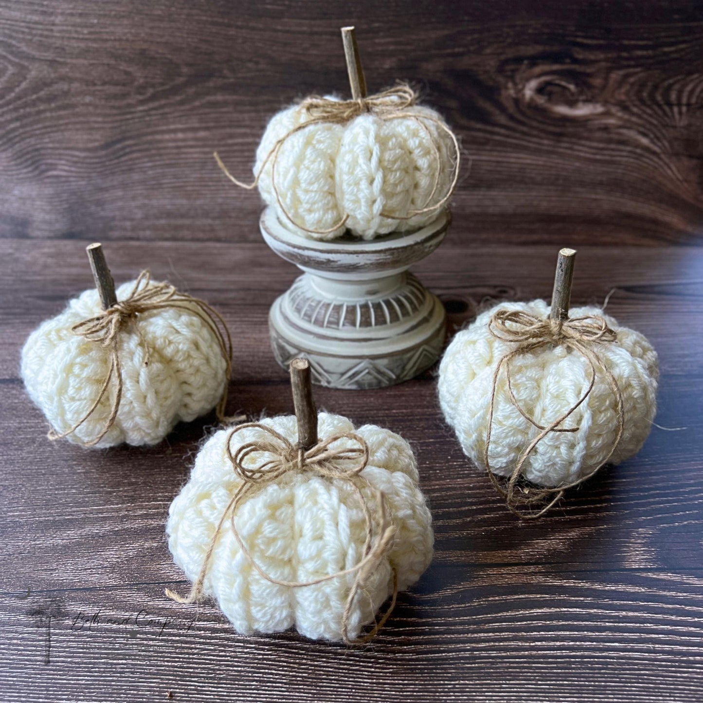 Handmade Small Cream Crochet Pumpkin – Fall Decor, Neutral Farmhouse Style, Tiered Tray Accent, Autumn Table Centerpiece