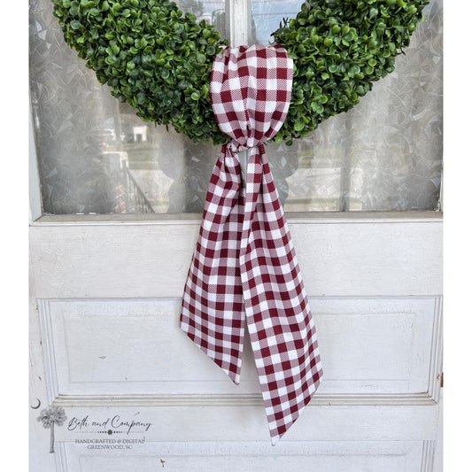 Fall Wreath Sash Maroon & White Plaid Wreath SC Gamecocks Front Door Decor Wreath Sash Handmade Fabric Sash Grand Millennial Style