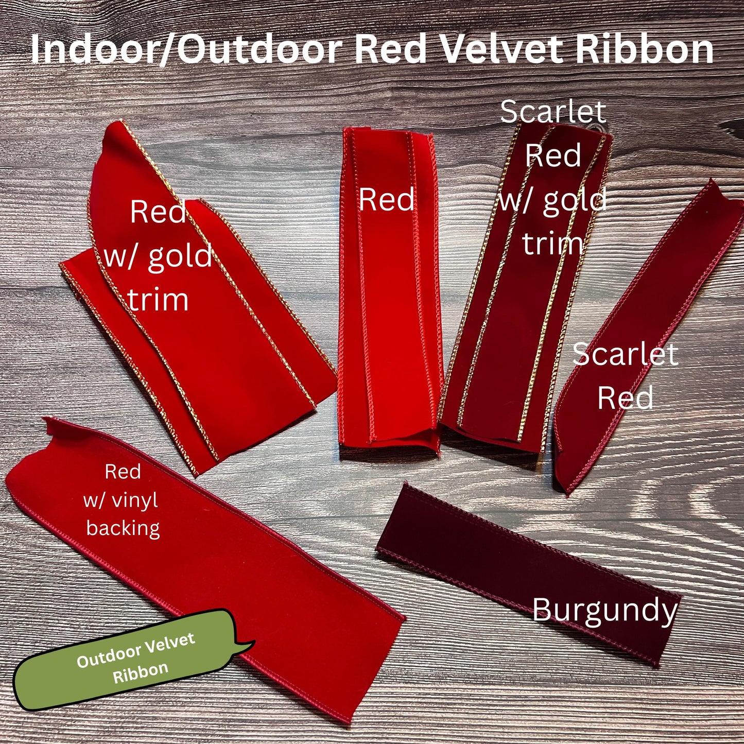Premium Red Velvet Ribbon Samples – Choose Your Favorite Color or Conbination for Comparsion Wired Christmas Ribbon Swatches