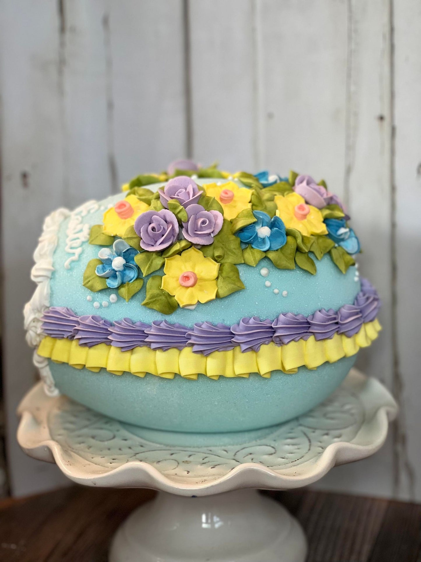 Large Sugar Eggs | Blue Sugar Egg with Floral Decorations